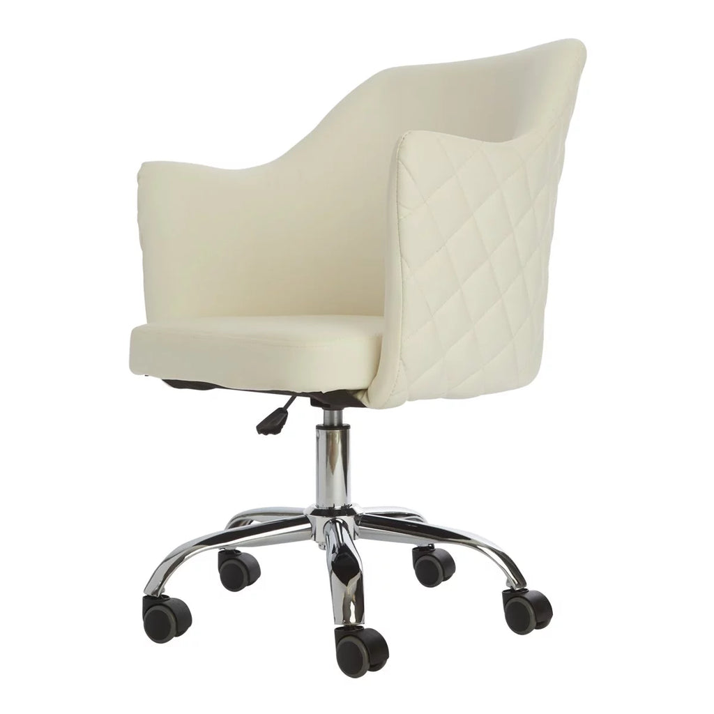 White Quilted Velvet Desk Chair with Wheels Y568105