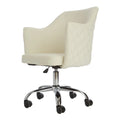 White Quilted Velvet Desk Chair with Wheels Y568105