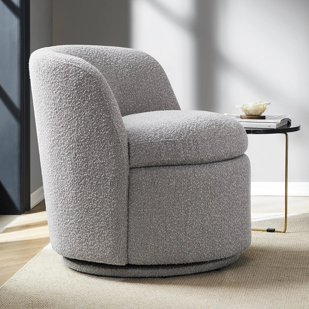 White Boucle Fabric Barrel Accent Chair G276122