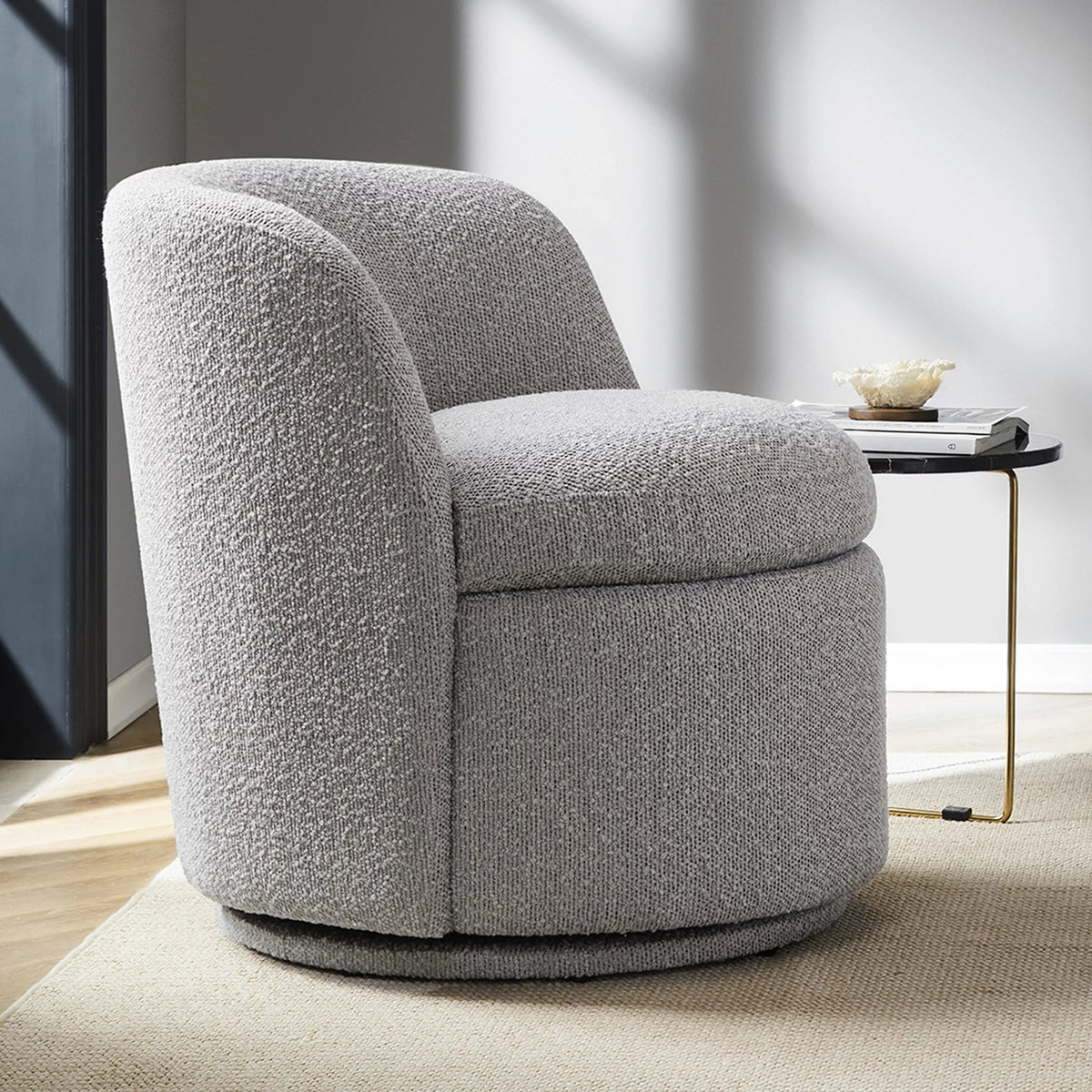 White Boucle Fabric Barrel Accent Chair G276122