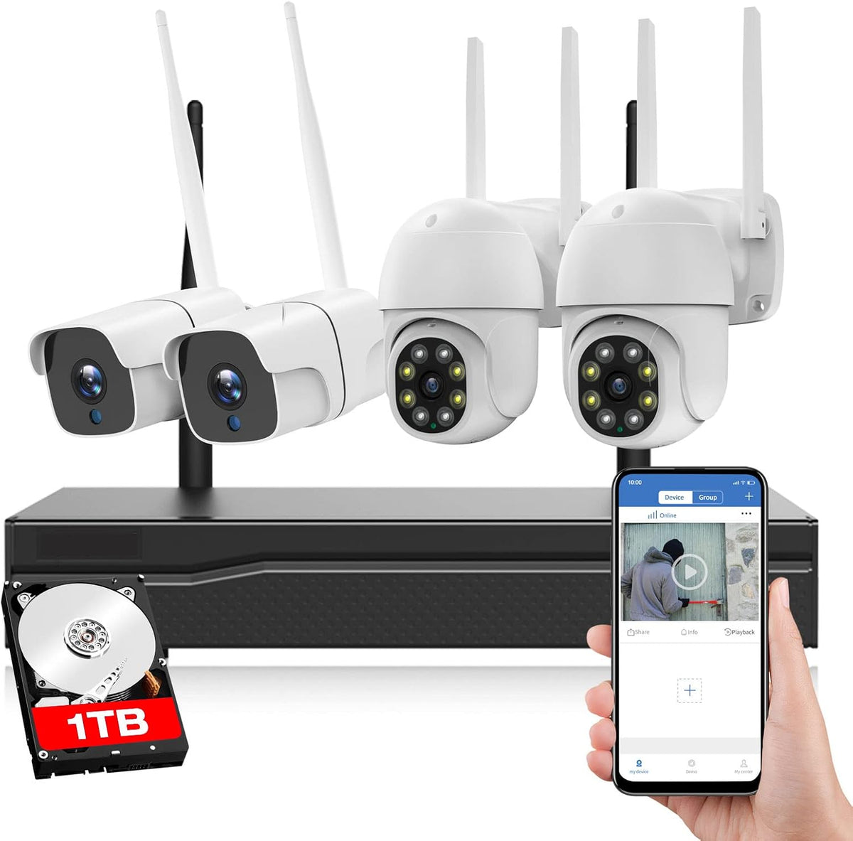 8 Channel 2X IP Cameras 2X PTZ Cameras 1TB HDD Wireless Outdoor Security Camera System R404