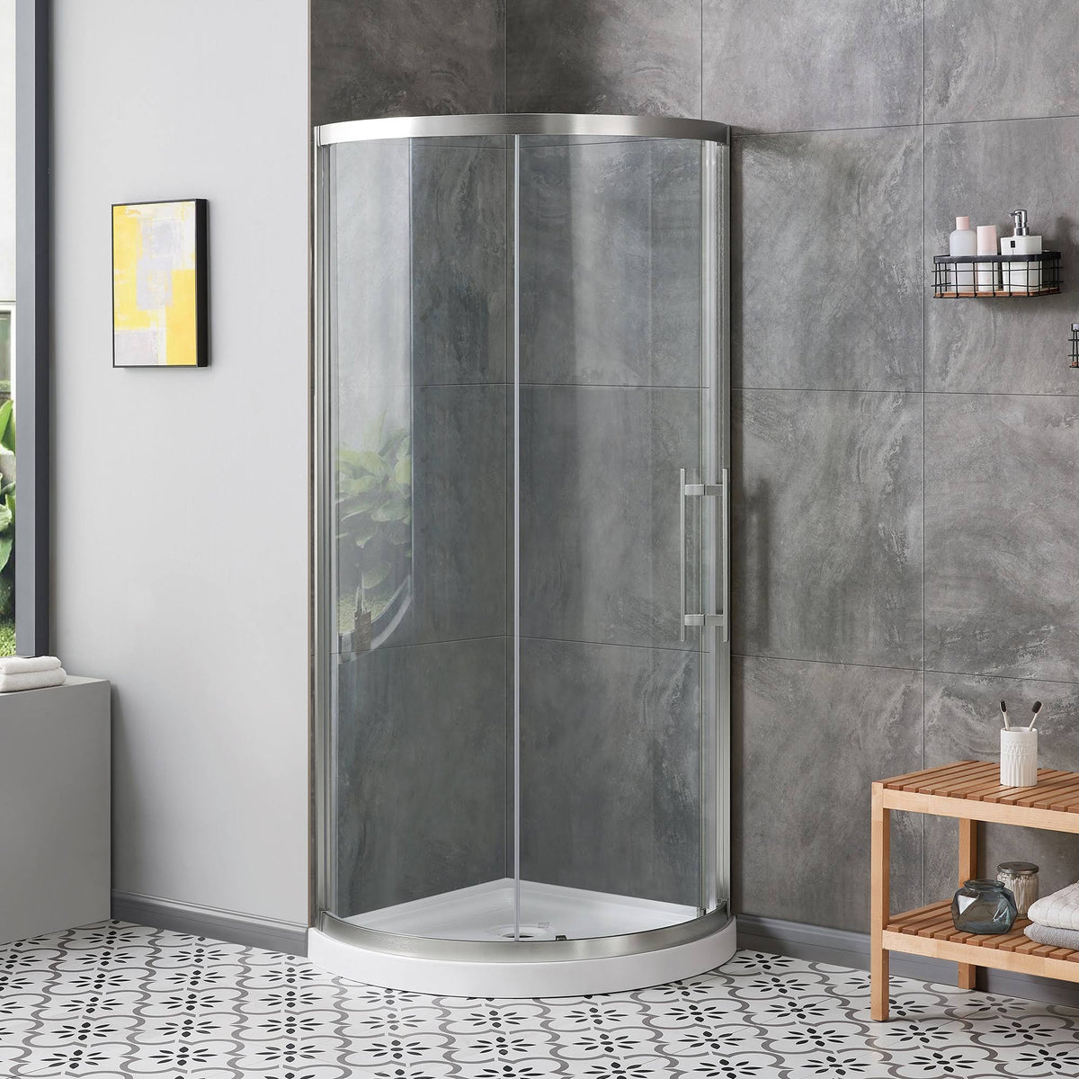 Satin Nickel 76-in x 32-in x 32-in Corner Shower Kit Y64514
