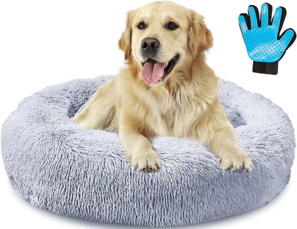 Navy Grey Faux Fur Donut Pet Bed M76498