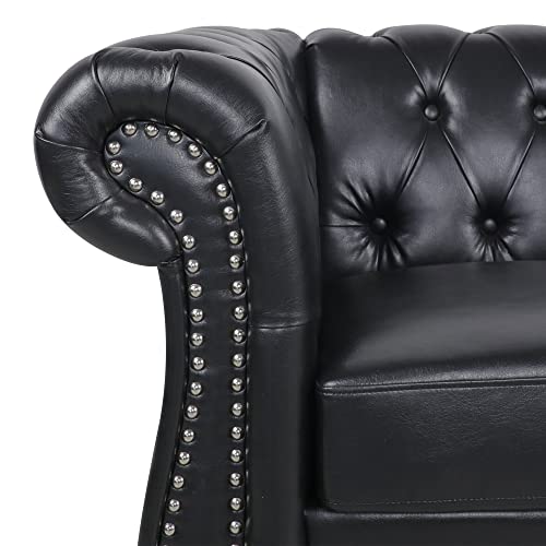 84" Dark Brown Leather Tufted 3 Seater Chesterfield Sofa L7879