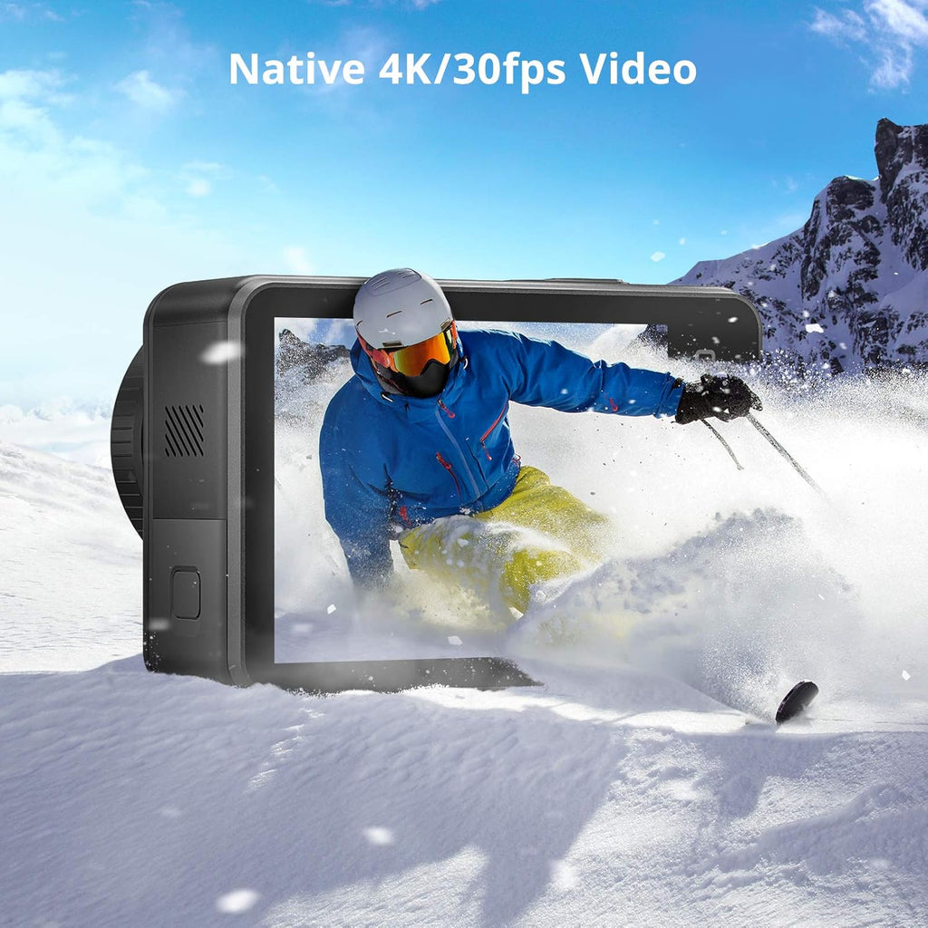 4K30FPS 20MP WiFi Action Camera with Touch Screen IPX8 Waterproof Camera EIS 2.0 External Mic with 2X 1350mAh Batteries J39673
