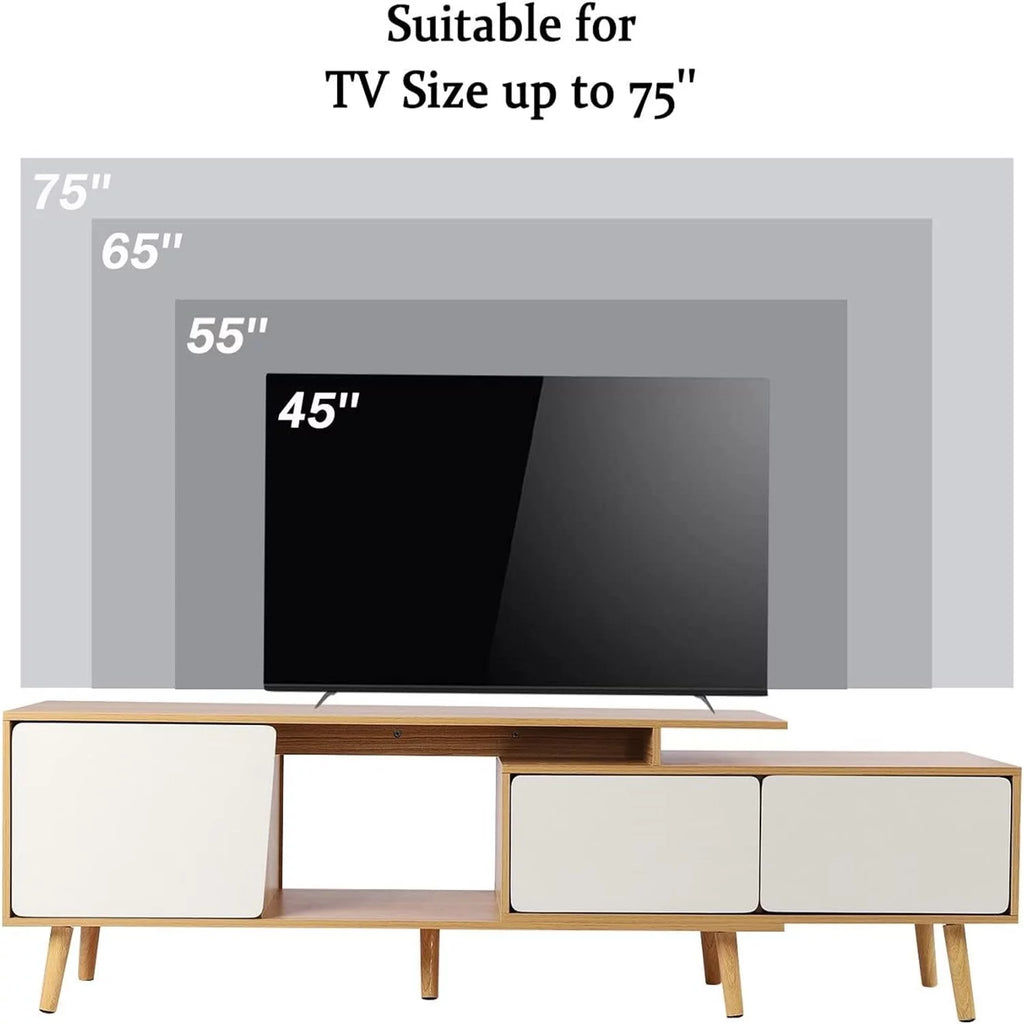 White Oak Adjustable Wooden TV Stand with 2 Drawers 1 Door G36871