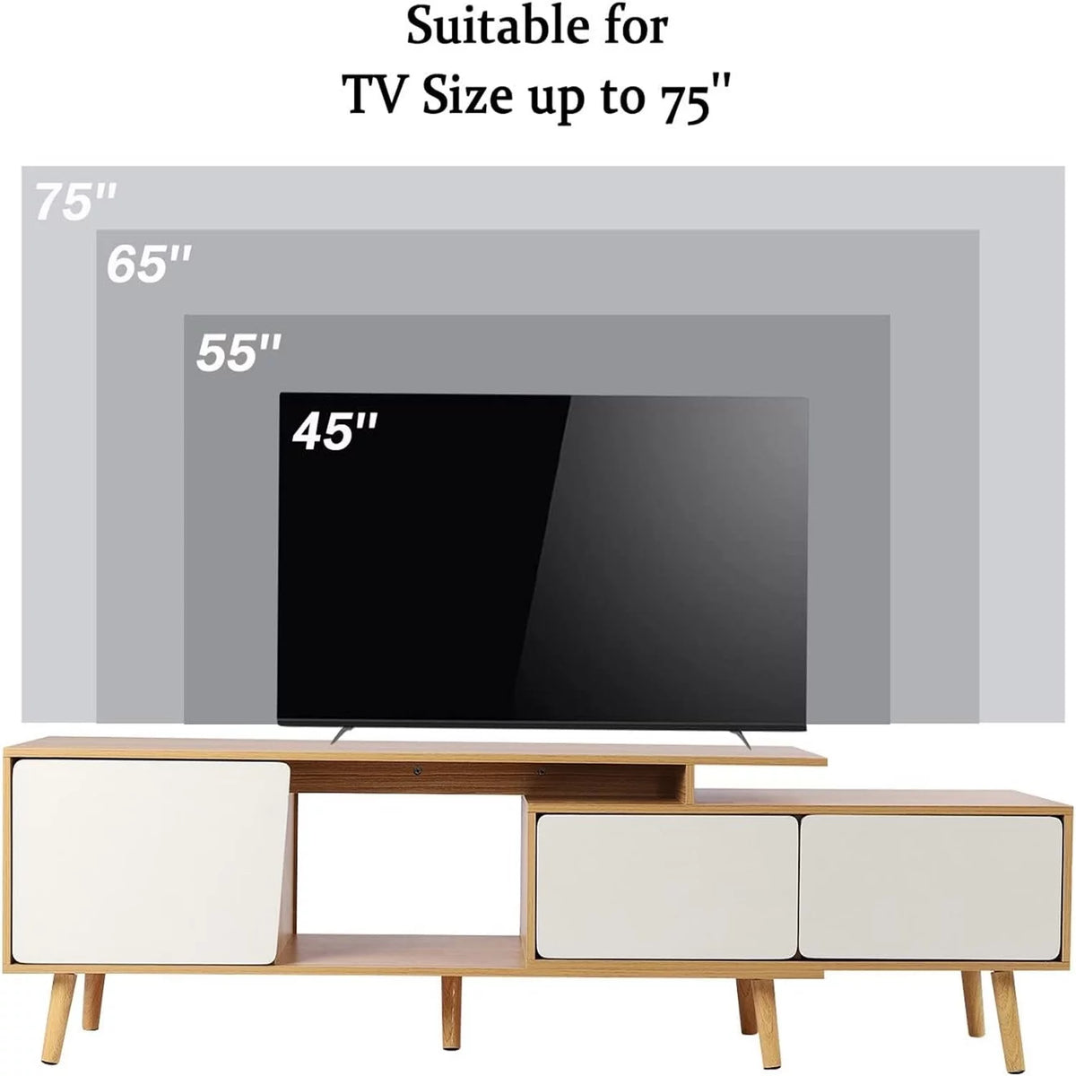 White Oak Adjustable Wooden TV Stand with 2 Drawers 1 Door G36871