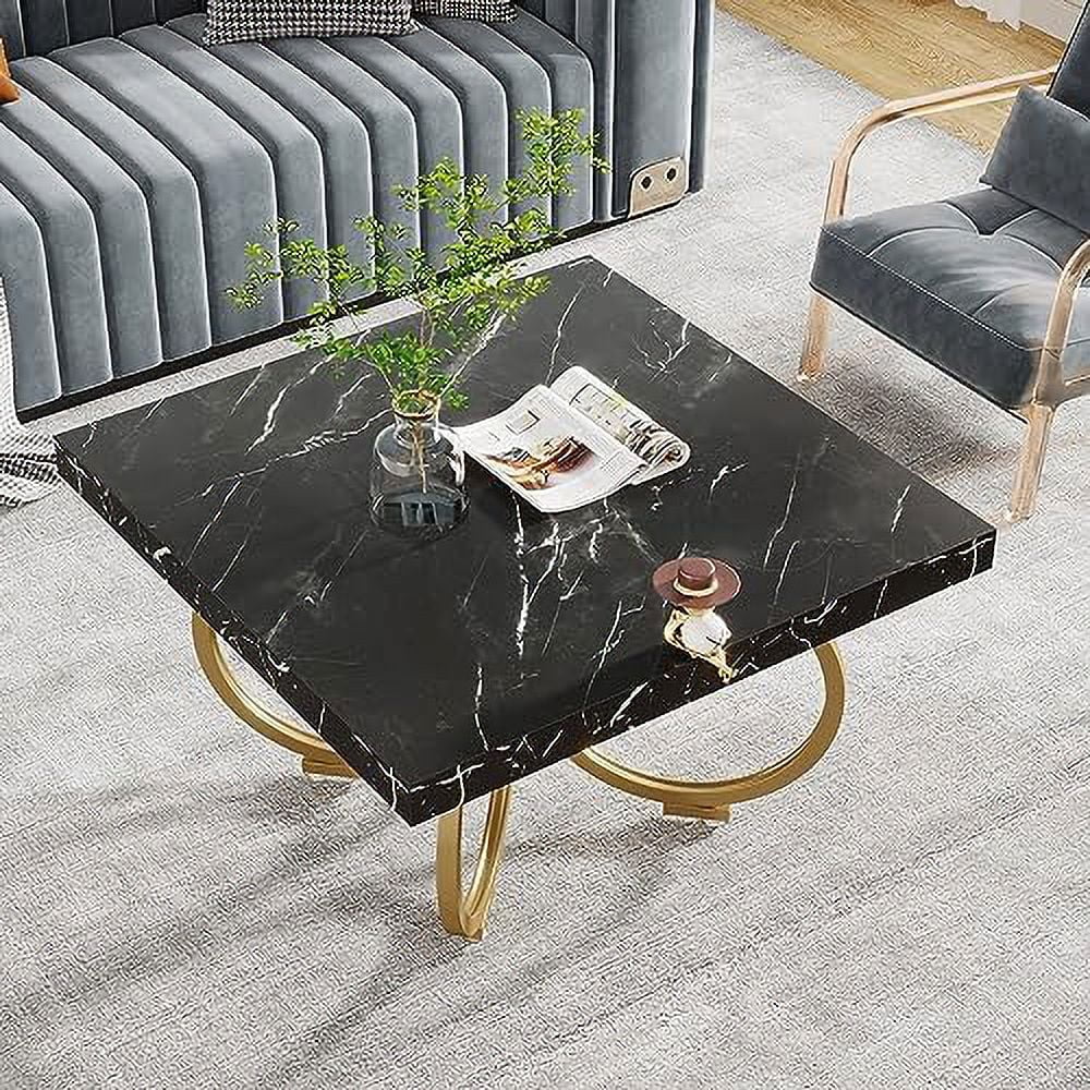 Black Square Coffee Table with Gold Geometric Frame E9706
