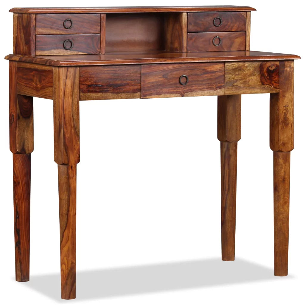 Solid Sheesham Wood Writing Desk with 5 Drawers F13589