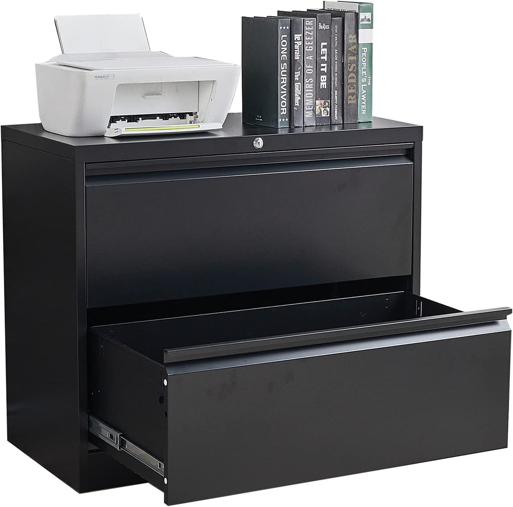 2 Drawer Black Steel Lateral File Cabinet with Lock L91416