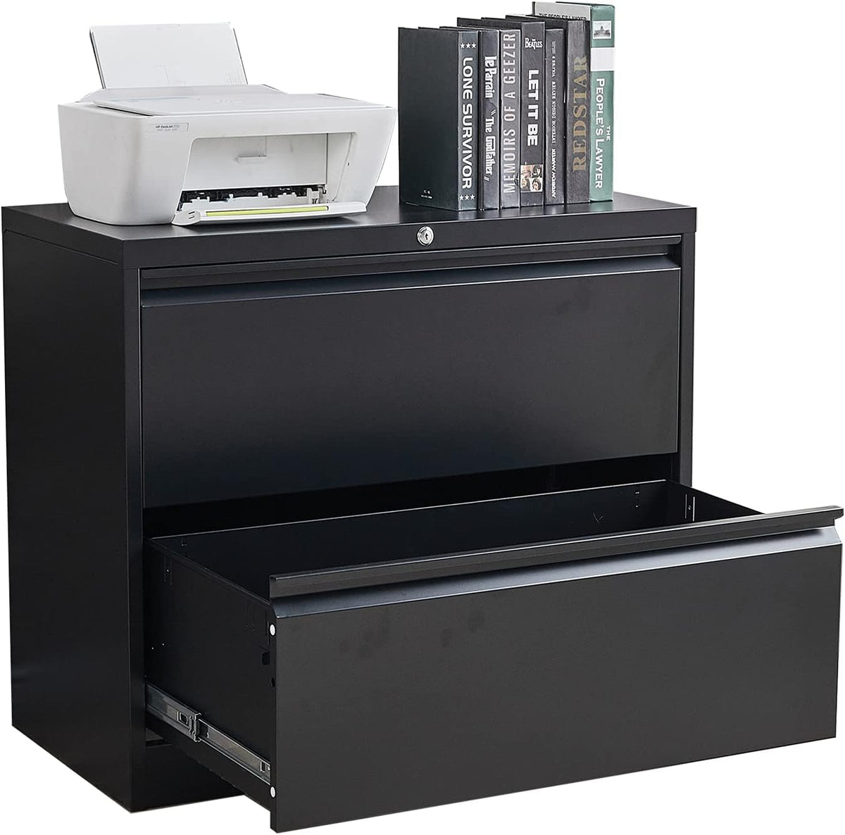 2 Drawer Black Steel Lateral File Cabinet with Lock L91416