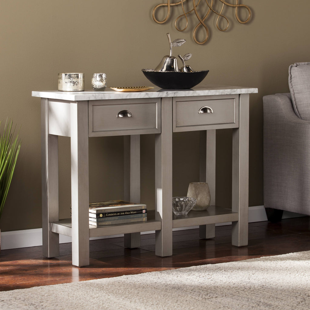 Faux Marble Rectangular Console Table T441939