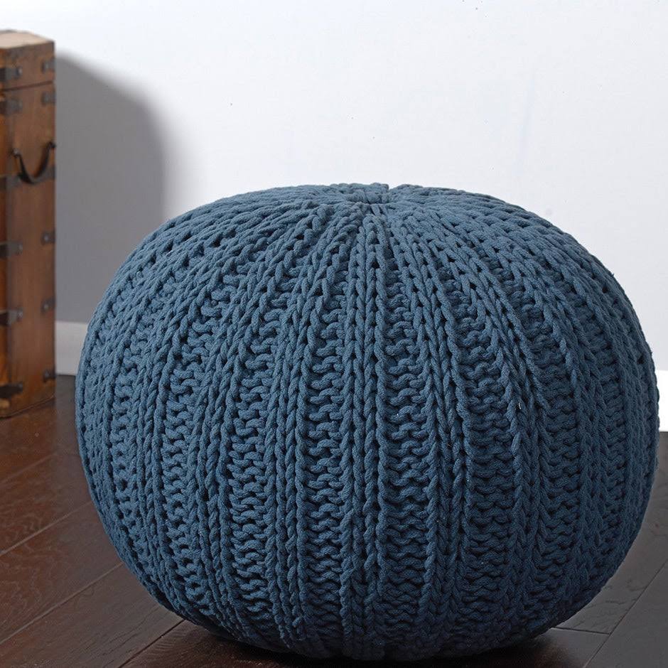 Cable Knit Pouf Bone White Y3311