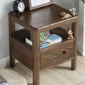 Walnut Color Solid Wood Nightstand with 1 Drawer M636