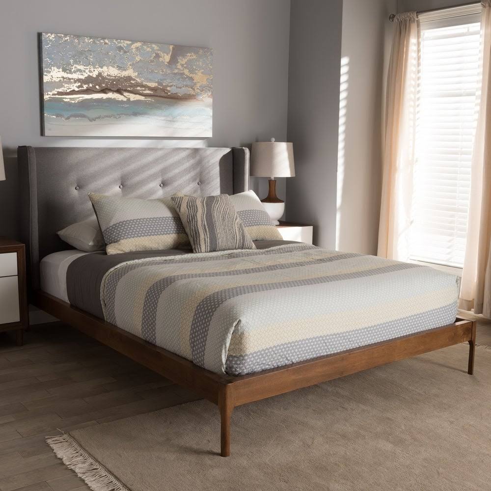 King Grey Fabric Platform Bed U843