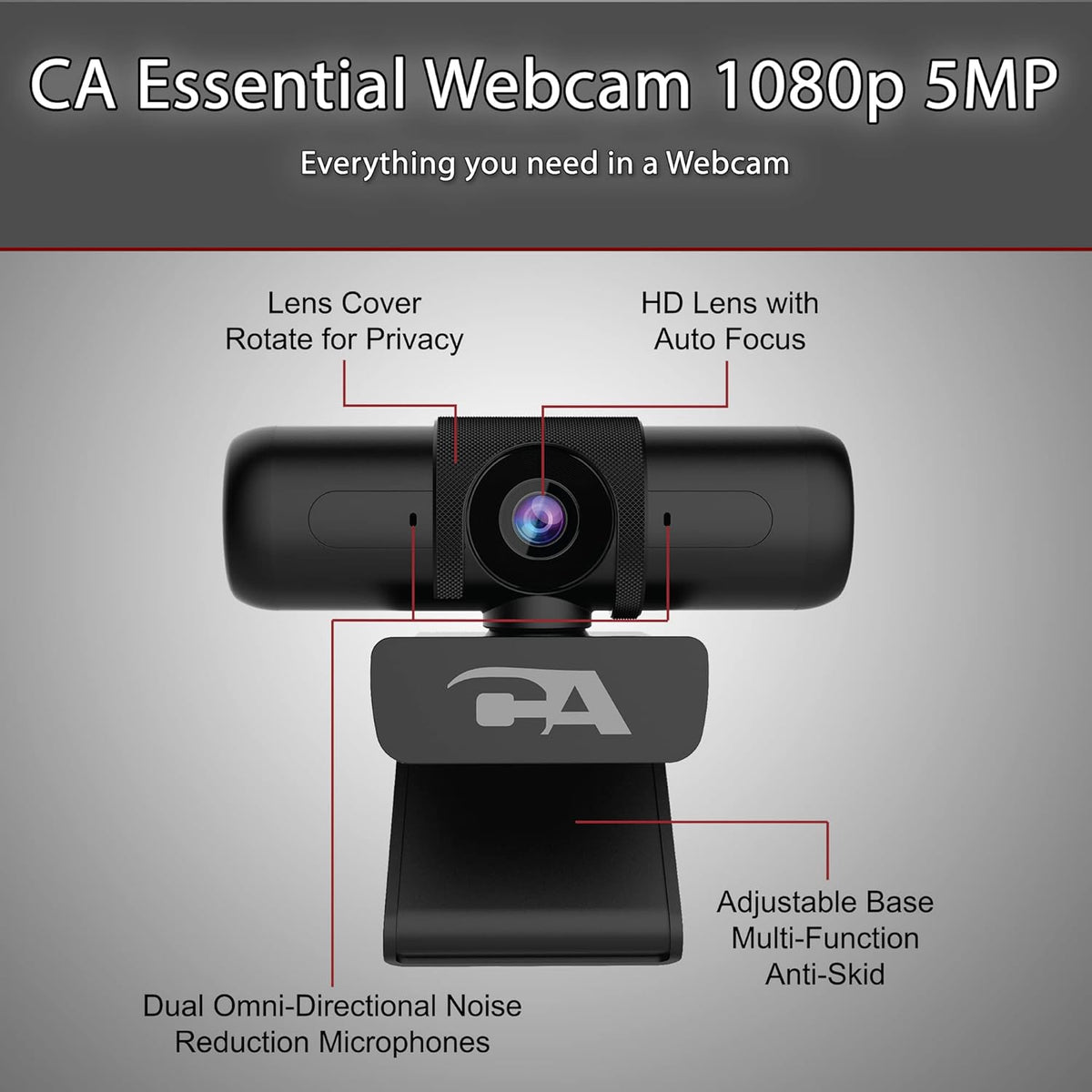 1080p 5MP USB Webcam with Dual Omnidirectional Microphones B341059