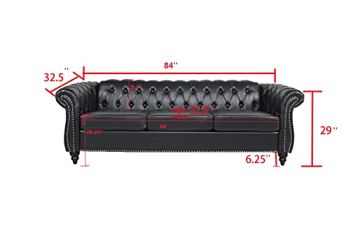 84" Dark Brown Leather Tufted 3 Seater Chesterfield Sofa L7879