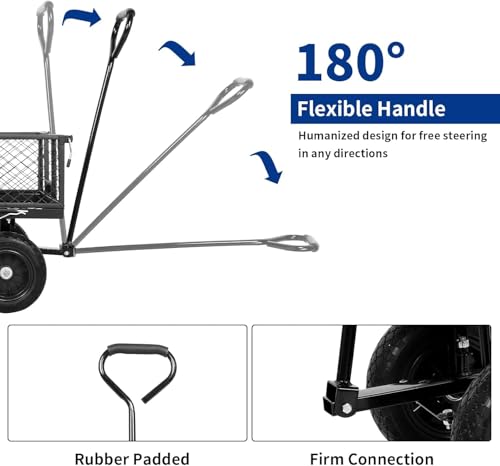 Black 10" Flat Free Tires Steel Garden Cart with Removable Sides A825455