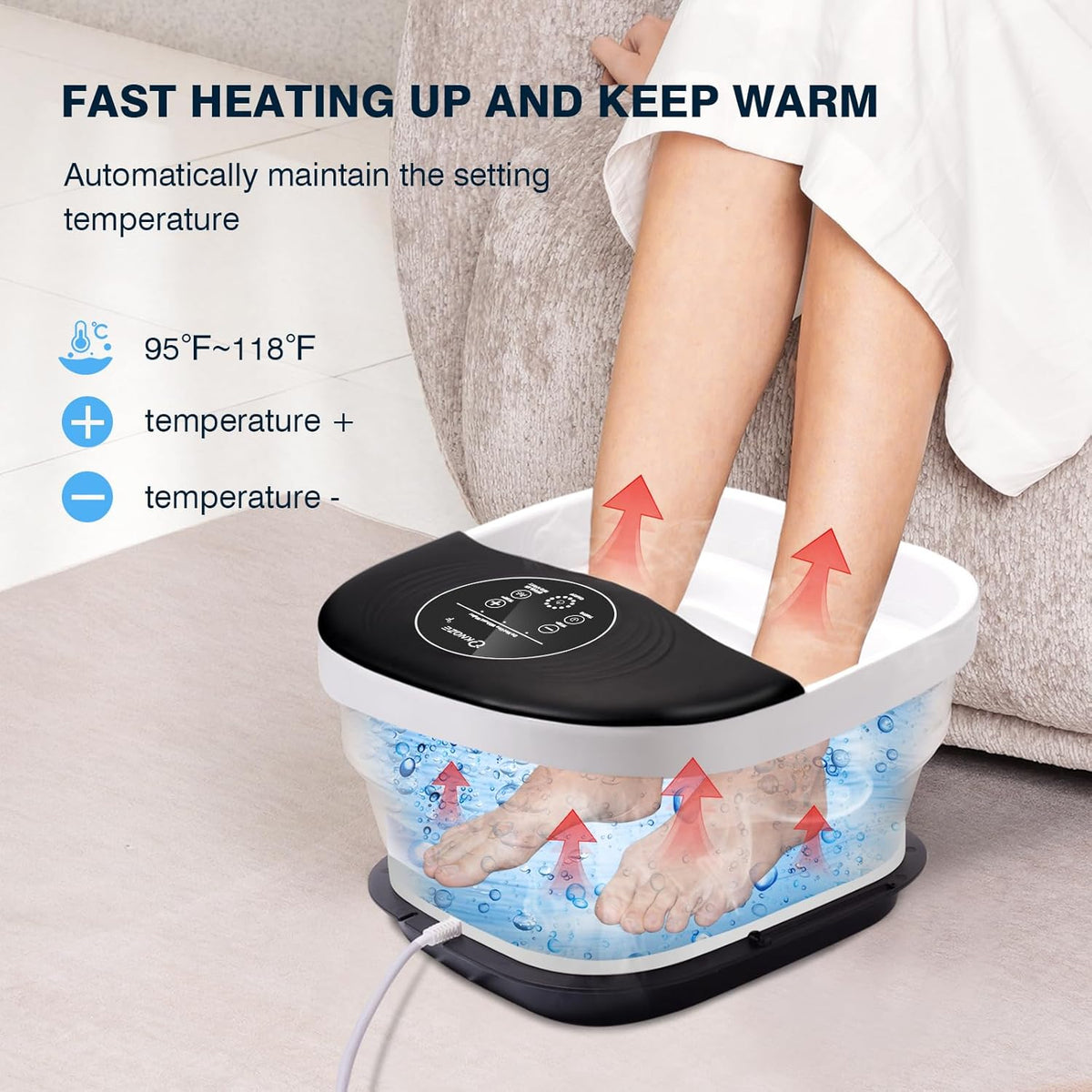 Collapsible Foot Bath with Heat, Bubbles, Massage Rollers, Temperature Control V864