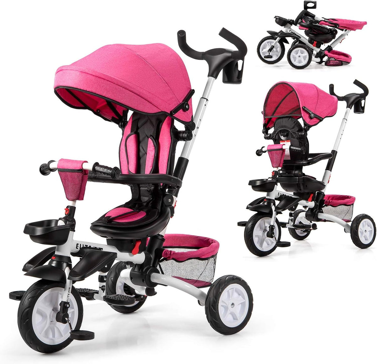 Gray 7-in-1 Folding Baby Tricycle with Rotatable Seat B86972