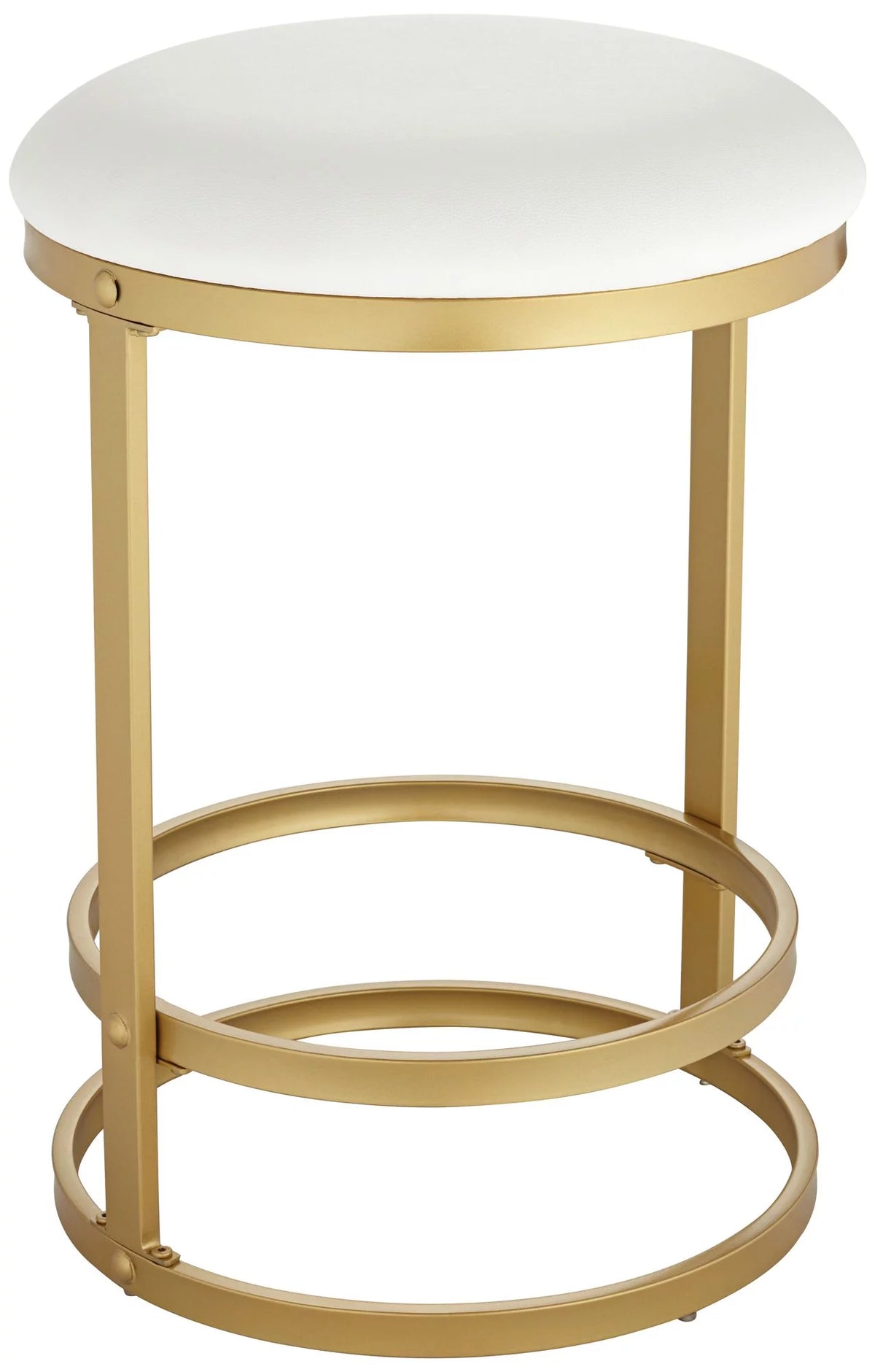 Gold Metal Bar Stool 26" High White Fabric Round Cushion with Footrest A69144