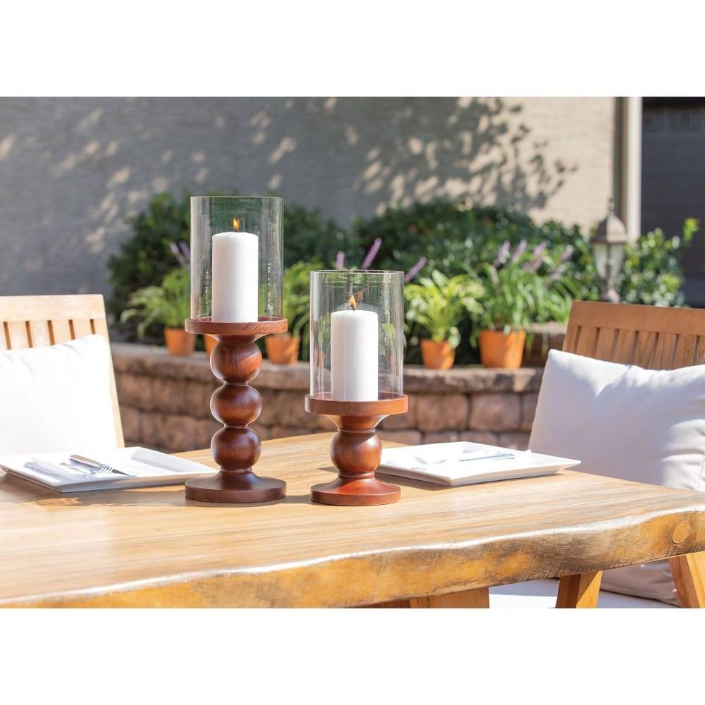 20 inch Hurricane Candle Holder Set of 2 Glass/Iron Walnut/Clear W91691