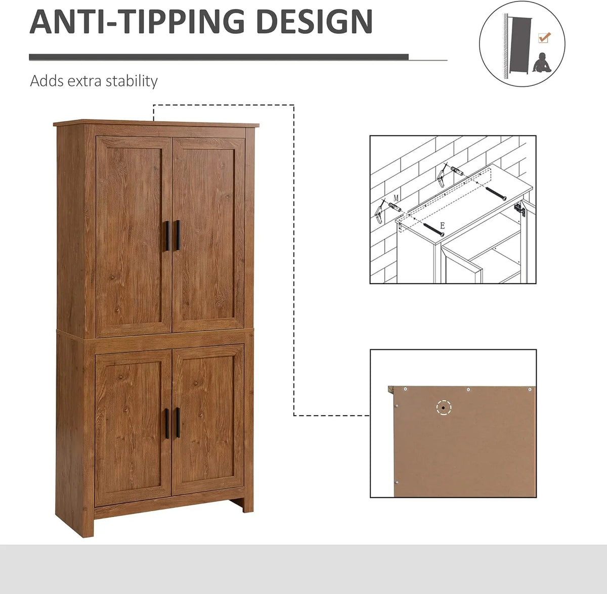 64" 4-Door Oak Kitchen Pantry Cabinet with 3 Adjustable Shelves Q984