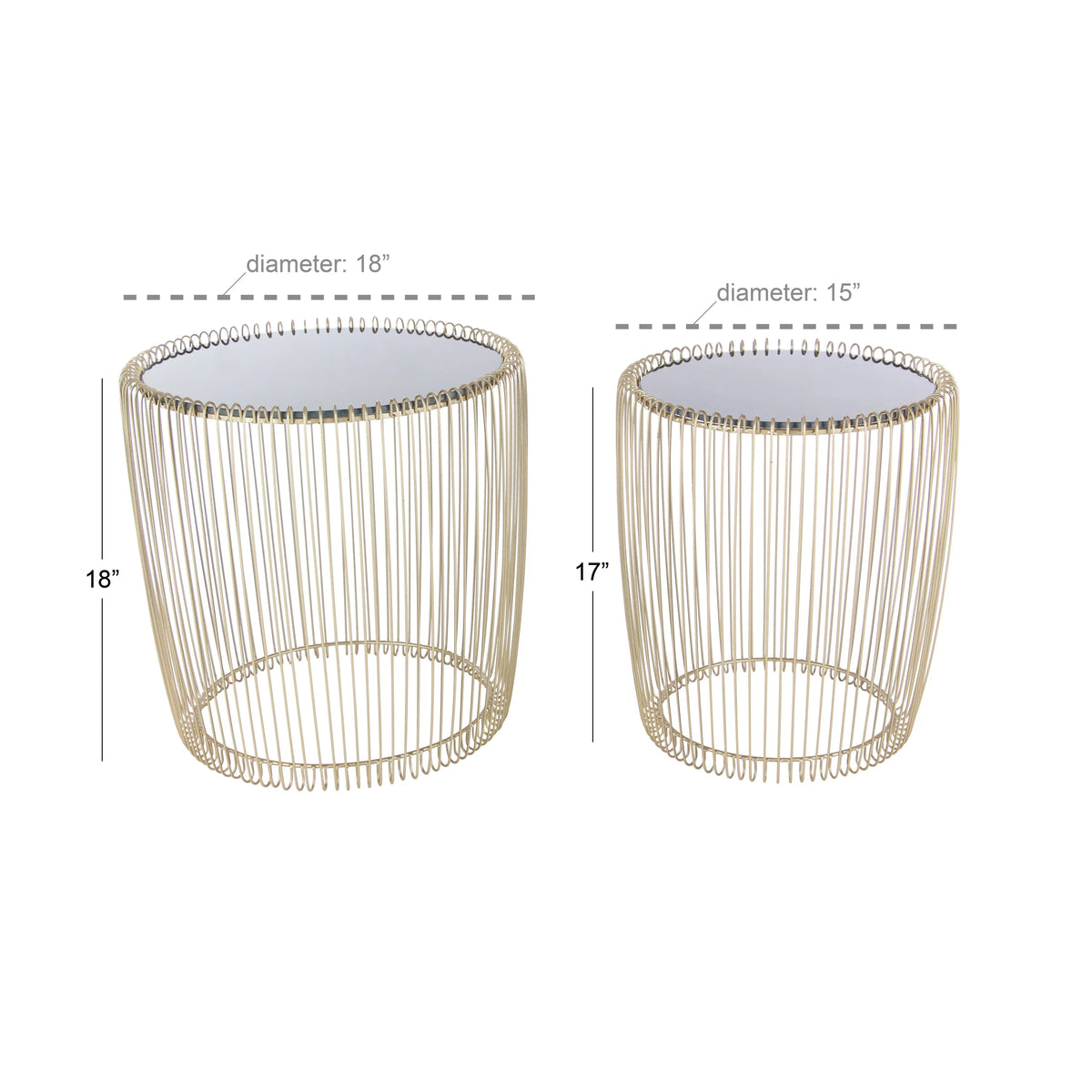 18" x 18" Gold Metal Accent Table with Glass Top, 2-Pieces F937175