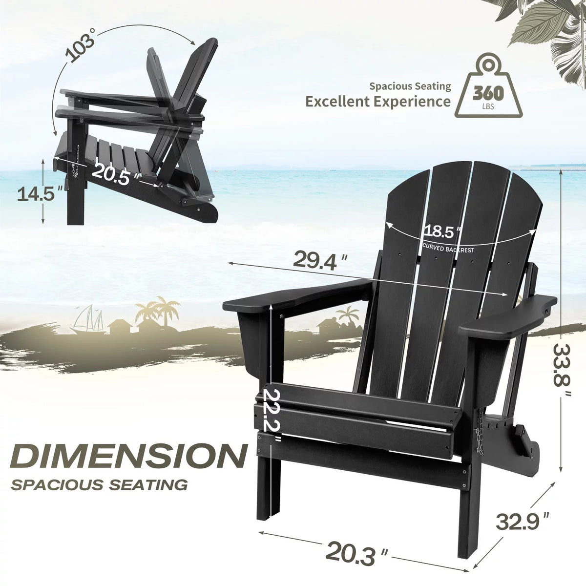 Black All Weather Resistant Resin Folding Adirondack Chair J179