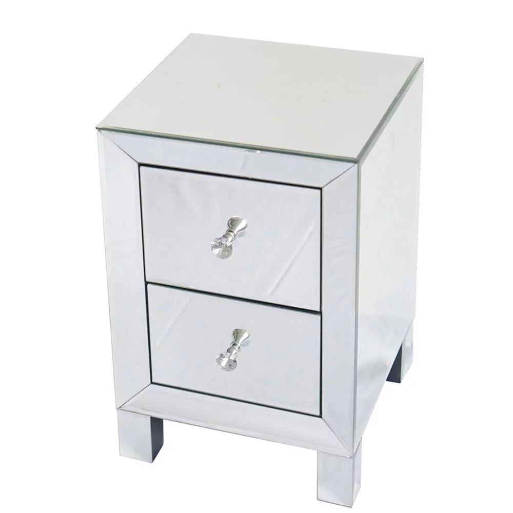 Mirrored Glass Bedside Table with Two Drawers B910670