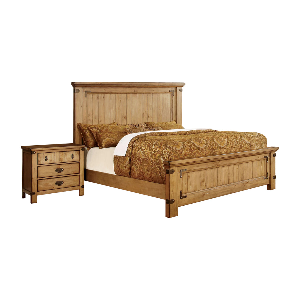 California King Bed and Nightstand Weathered Elm Bedroom Set J195832