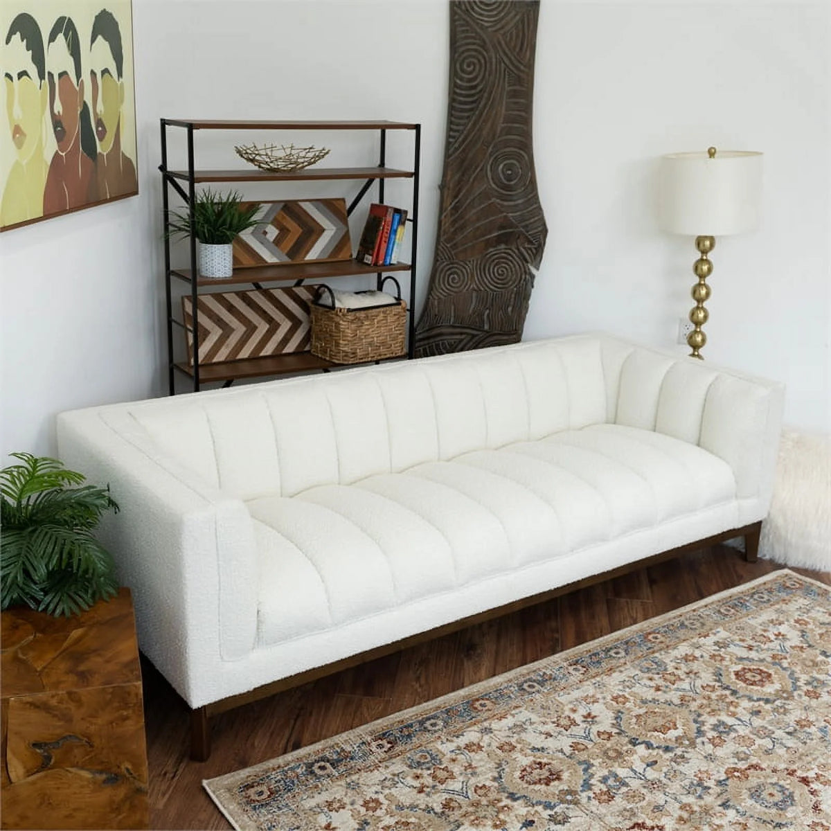 White Boucle Fabric Couch L22640
