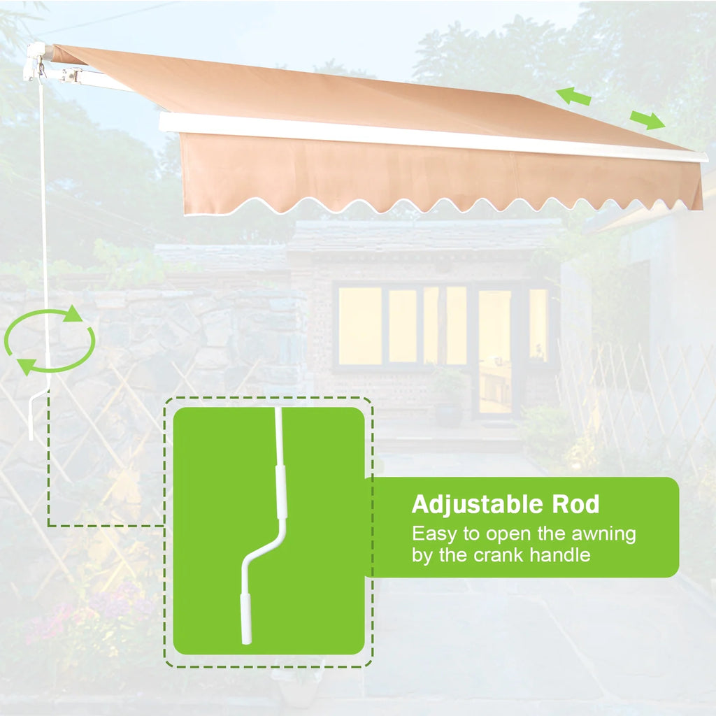 Retractable Patio Awning 6.5’x8.2’ Sun Shade with Manual Crank Handle, Tan D655