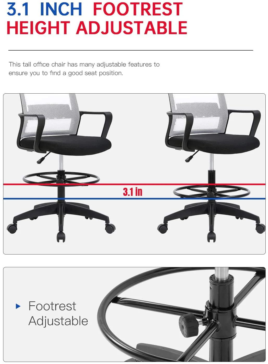 Black Adjustable Mesh Drafting Chair with Lumbar Support Q80427