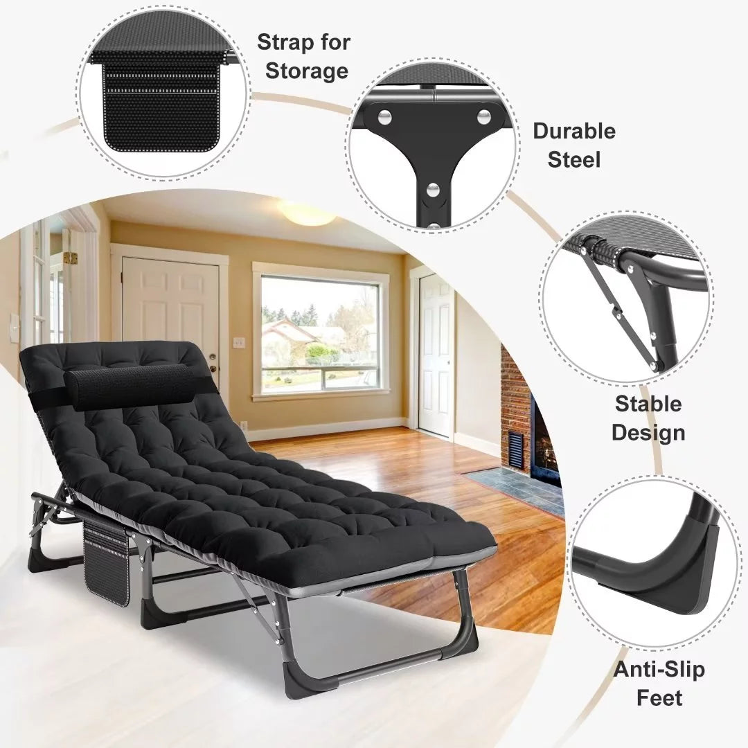 Adjustable Folding Patio Chaise Lounge Chair with Mattress C231