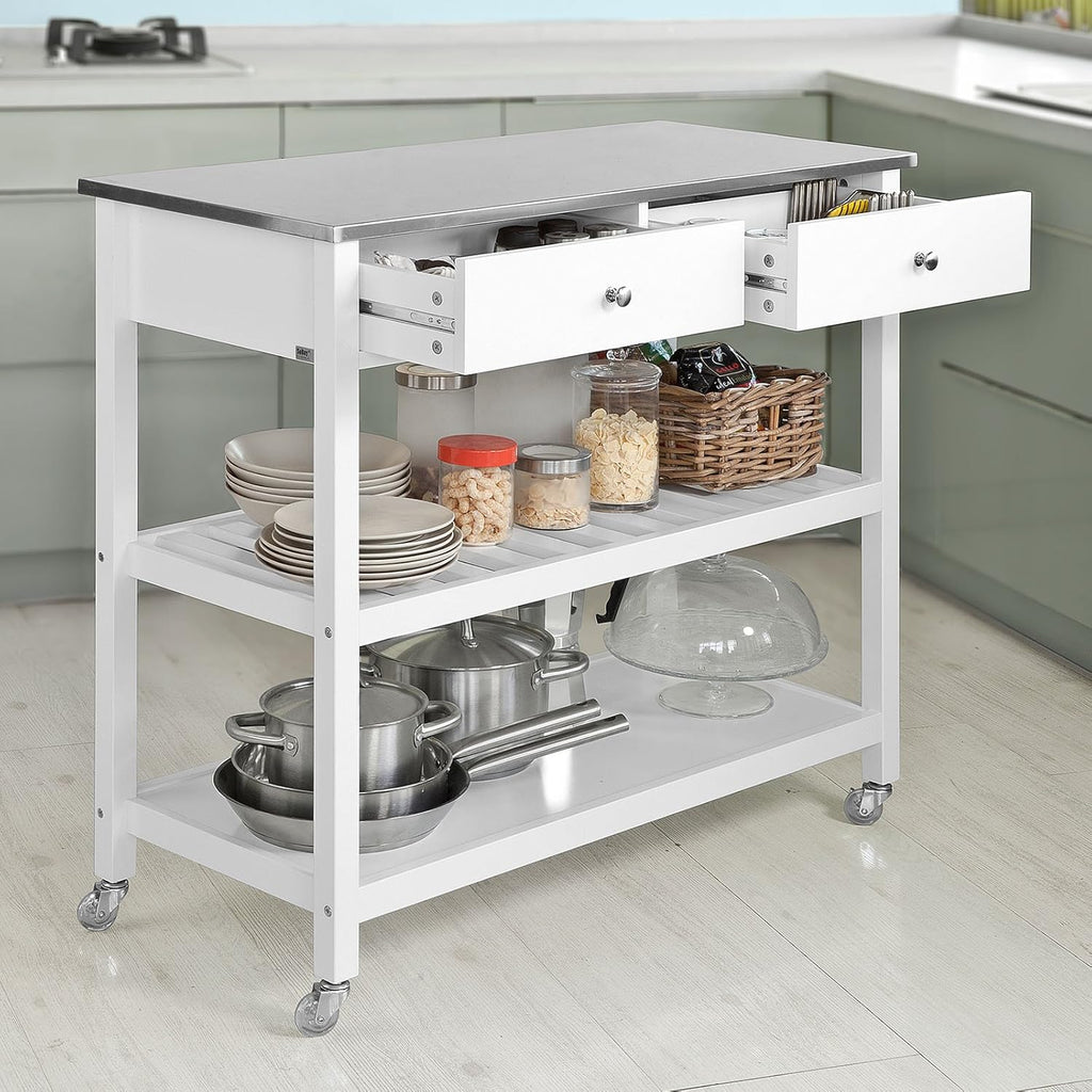 Kitchen Storage Trolley with Rubber Wood & Marble Top X852071
