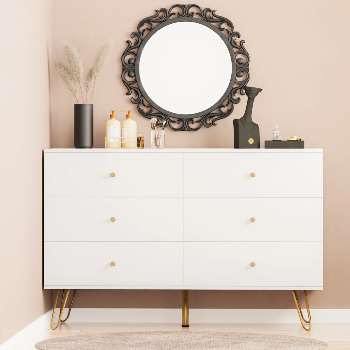 White 6 Drawer Dresser O958