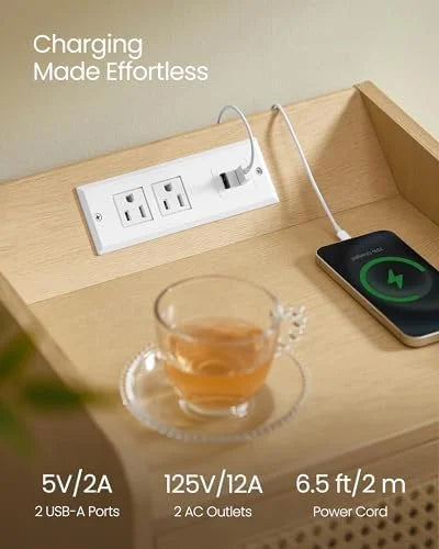 Rattan-Like Side End Tables with Charging Station V7962