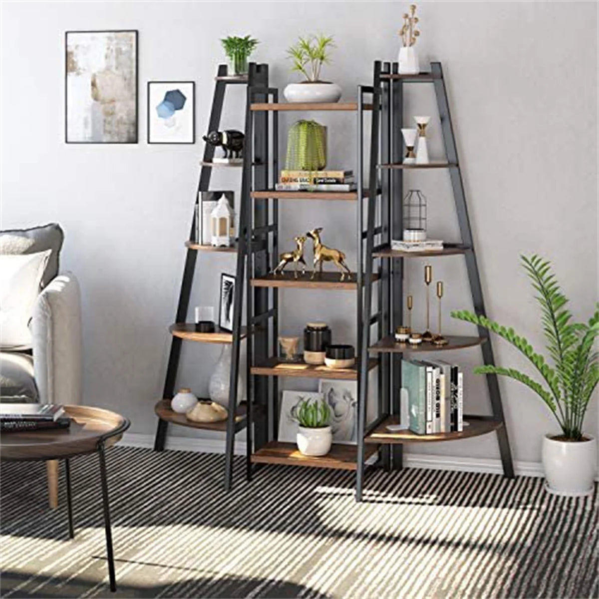 Tall Narrow 5 Tier Wood Iron Bookshelf A583222