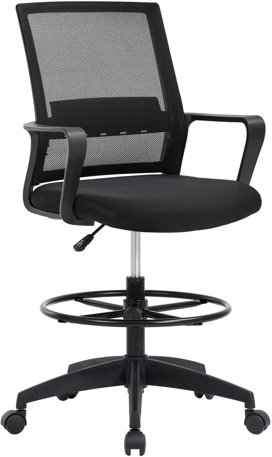 Black Adjustable Mesh Drafting Chair with Lumbar Support Q80427