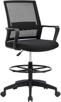Black Adjustable Mesh Drafting Chair with Lumbar Support Q80427