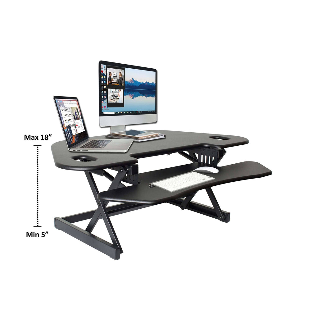 46x22 Height Adjustable Corner Standing Desk Converter with Anti Fatigue Mat Y7609
