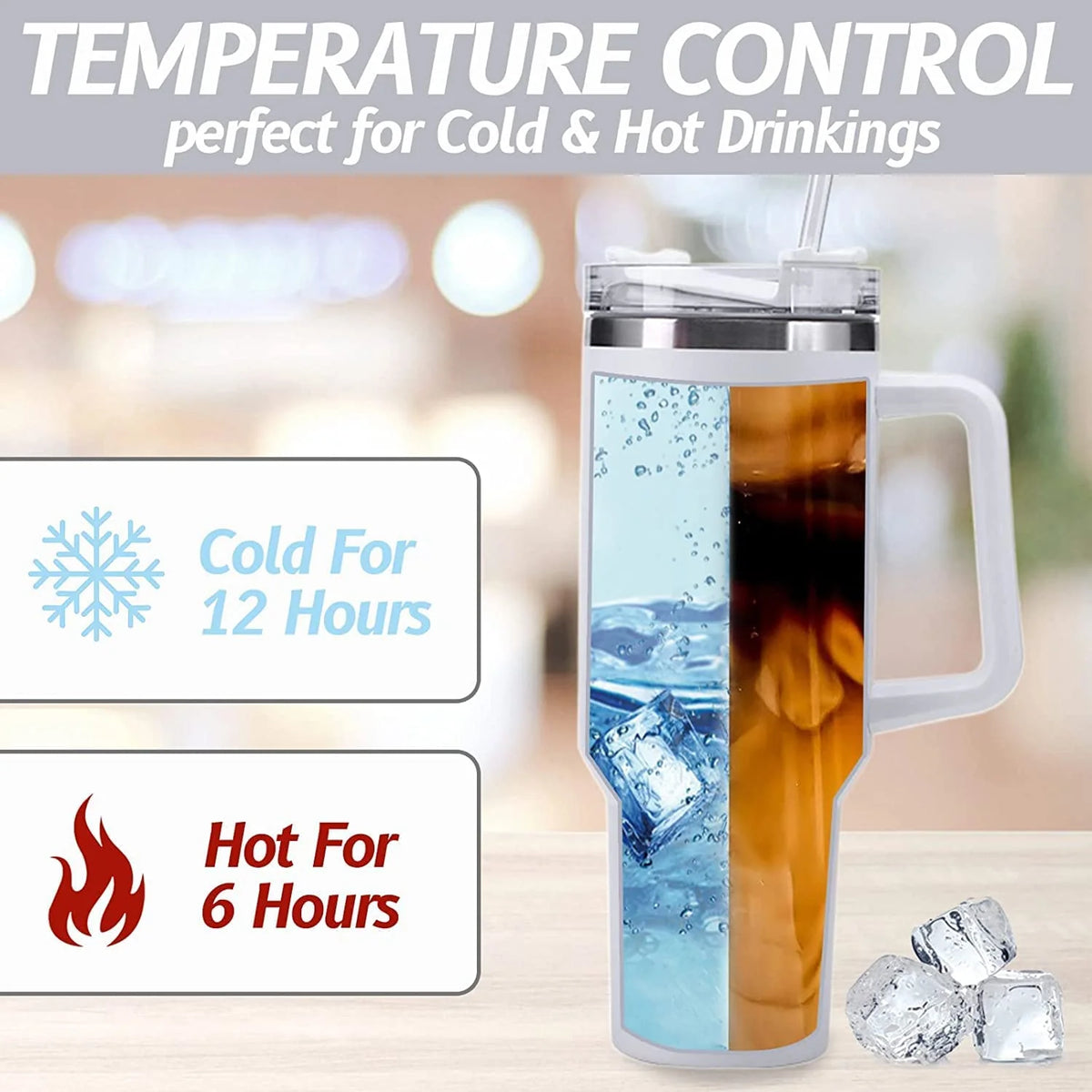 40 oz Stainless Steel Insulated Tumbler with Handle and Straw R73751