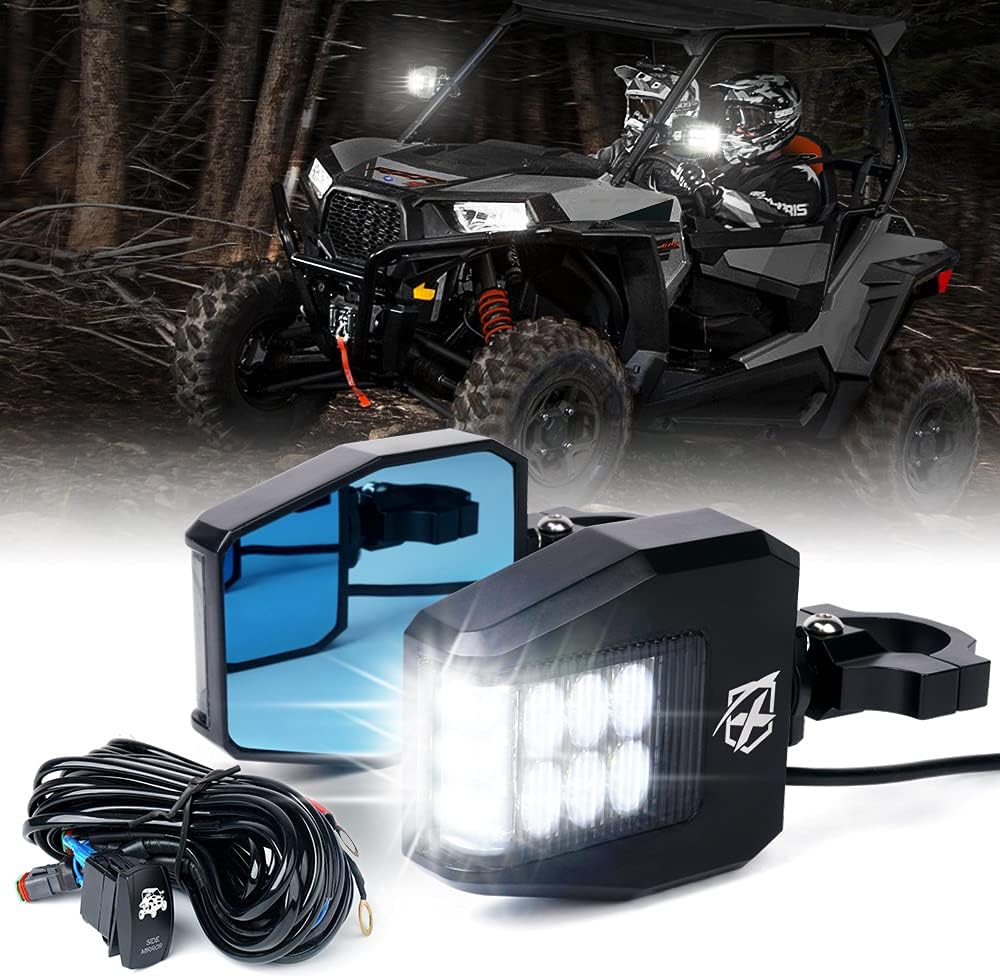 Aluminium UTV Side Rear View Mirrors with LED Spot Light E4395