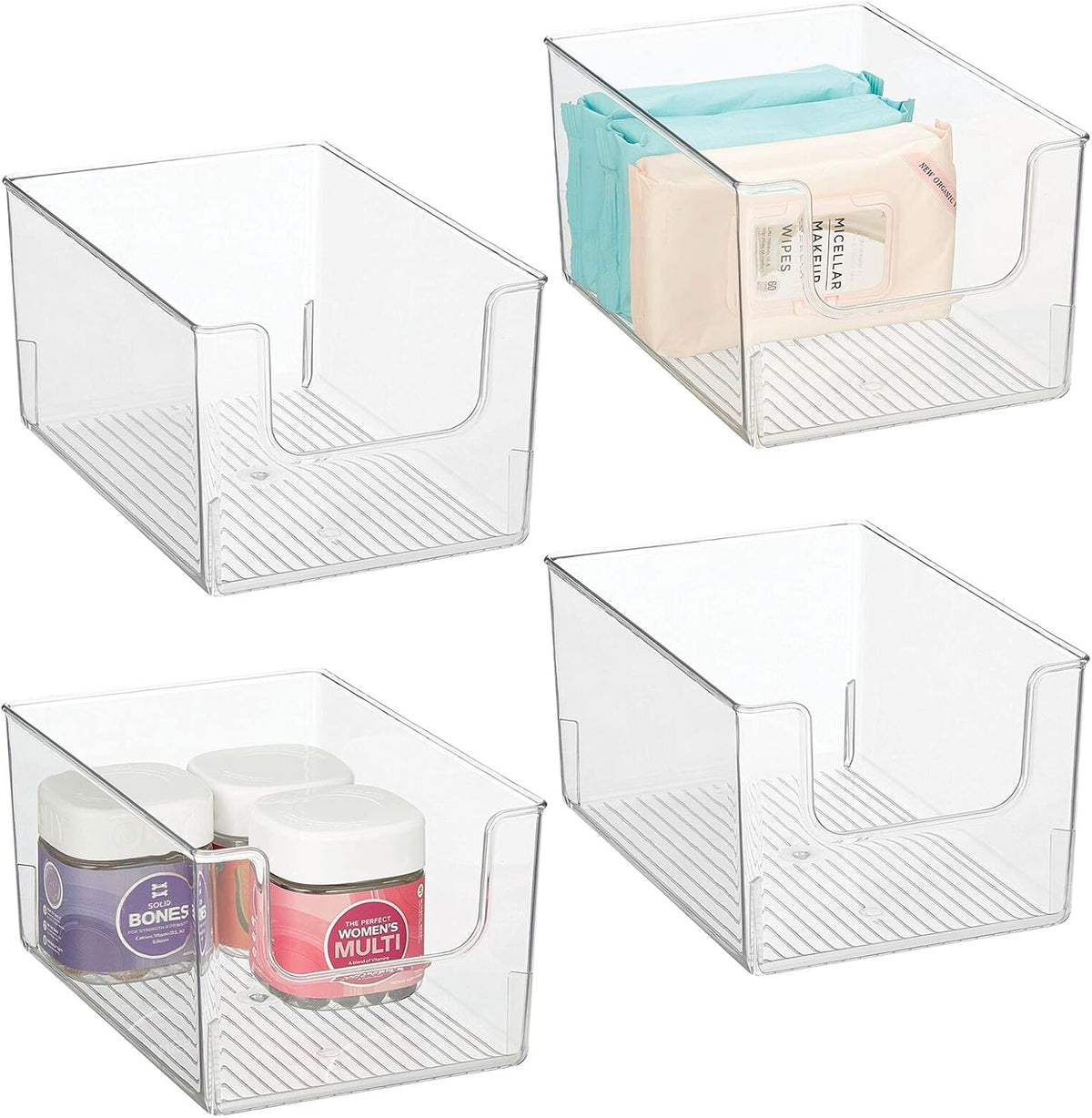 Clear Plastic Open Front Storage Organizer Basket Bin 4 Pack H12664