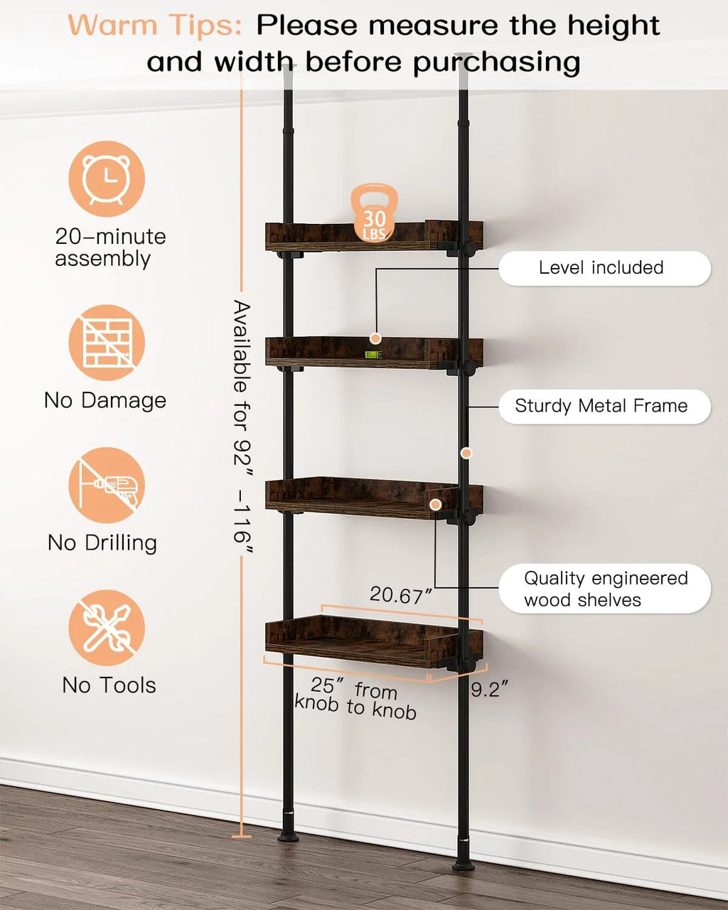 4-Tier Adjustable Wood Over The Toilet Storage M1658