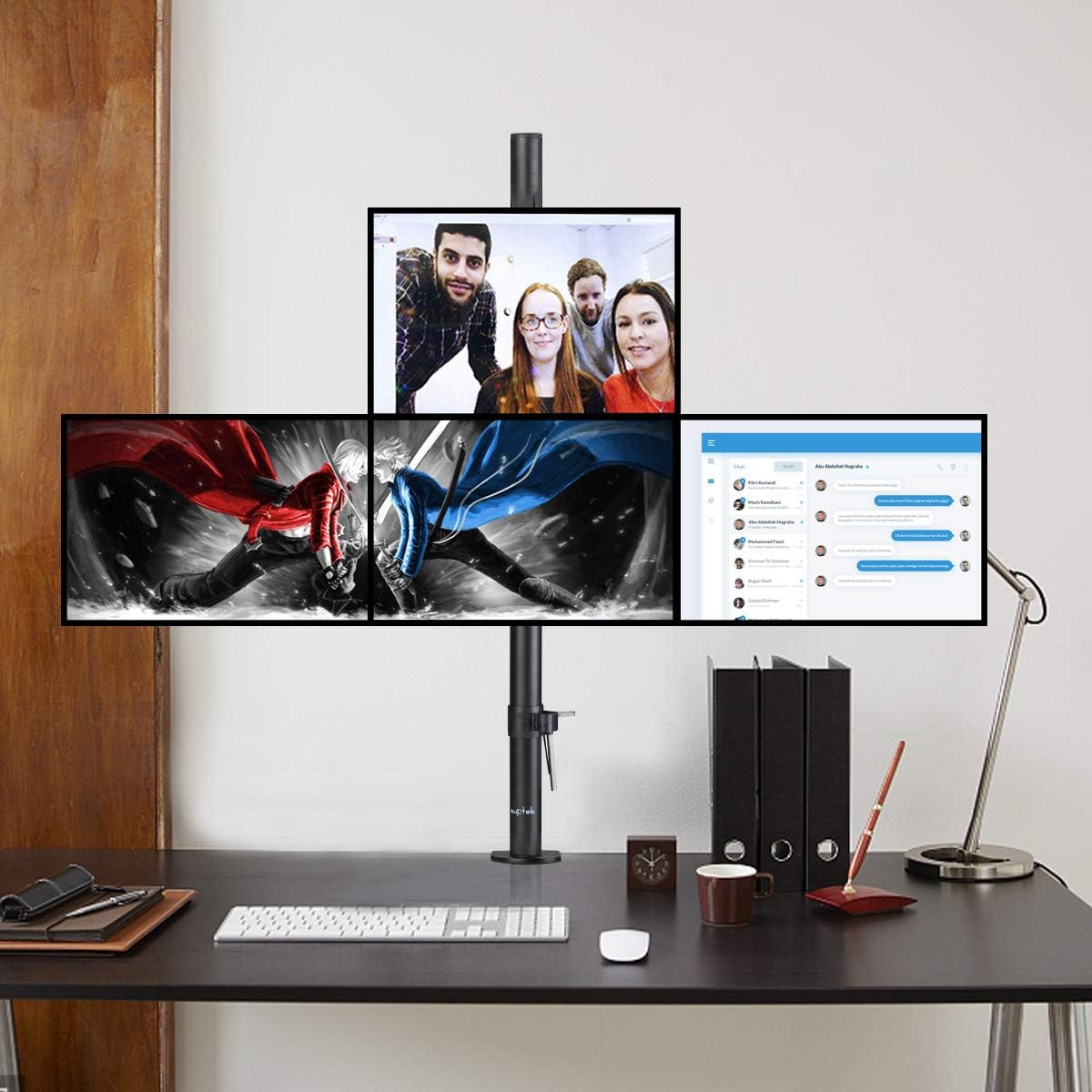 Quad LED LCD Monitor Stand up Desk Mount Extra Tall 31.5 inch Pole Heavy Duty Fully Adjustable Stand for 4 Screens up to 27 inch Pack of 2 L667689