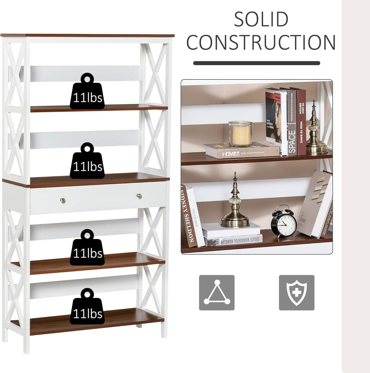 White 4-Tier Shelving Bookcase with Pull Out Drawer K913594