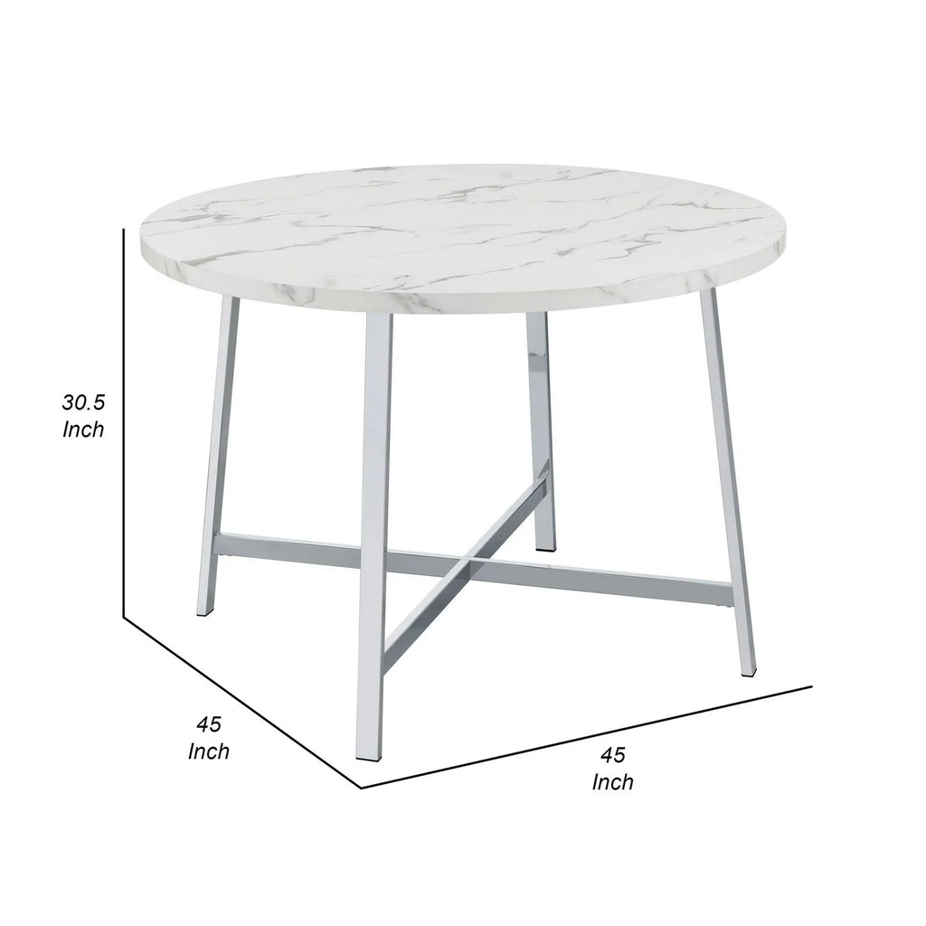 45 in. Faux Carrara Round Marble Top Dining Table with Metal Legs H67959
