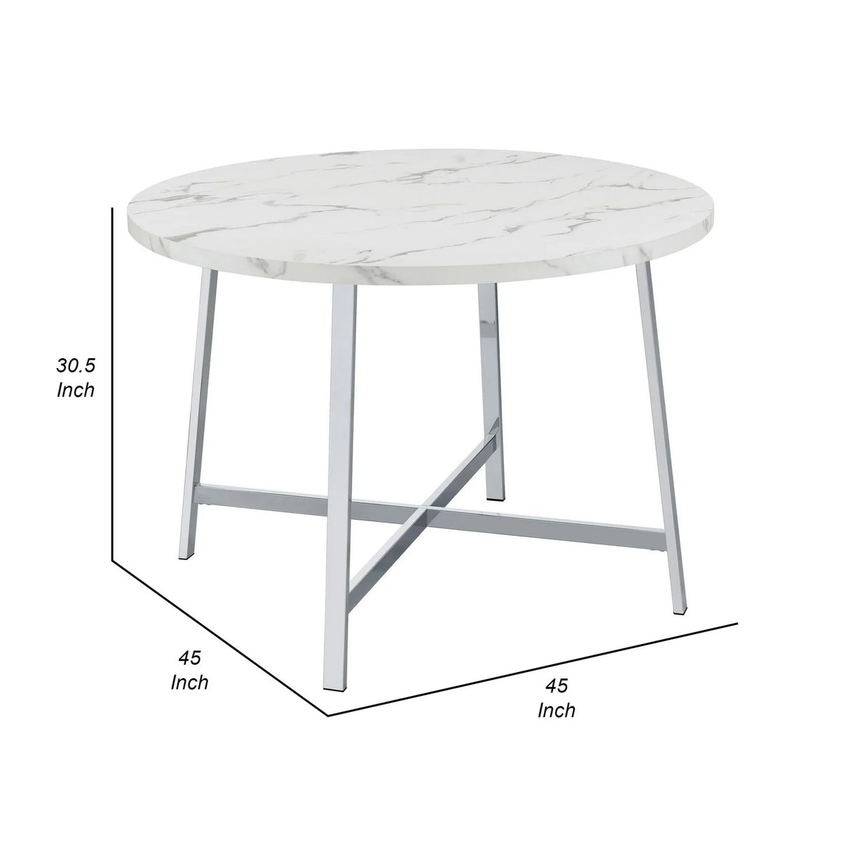 45 in. Faux Carrara Round Marble Top Dining Table with Metal Legs H67959